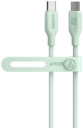 Anker 543 USB C to USB C Cable (240W 3ft), USB 2.0 Bio-Based Charging Cable for MacBook Pro 2020, iPad Pro 2020, iPad Air 4, Samsung Galaxy S21, and More (Natural Green)