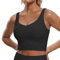 CRZ YOGA Butterluxe Damen V-Ausschnitt Longline Sport-BH - Gepolstert Workout Crop Tank Top mit Eingebautem BH Schwarz L