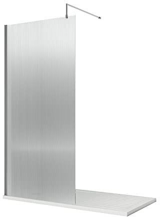 nuie WRFL18510 Fluted Modern Bathroom 8mm Toughened Safety Glass Wetroom Screen with Bar, 1000mm, Polished Chrome