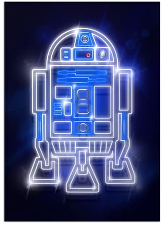 Displate Offiziell Star Wars MetallPoster Magnetische Befestigung Inklusive Lizenziert Bilder Hochwertiges Poster Star Wars Neons - R2D2 neon 45 cm x 32 cm