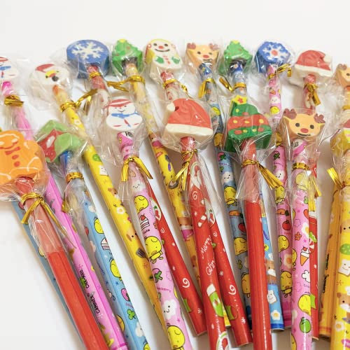 40 pezzi Matite per Bambini Matite per Cartoni Animati di Natale con Gomma + 3 Piccoli Temperamatite Regali per Feste Compleanno Premi Scolastici Natale (Multicolore 05)