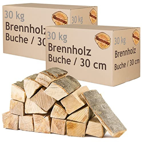 Brennholz Kaminholz Holz 5-500 kg Für Ofen und Kamin Kaminofen Feuerschale Grill Buche Feuerholz Buchenholz Holzscheite Wood 30 cm flameup, Menge:60 kg