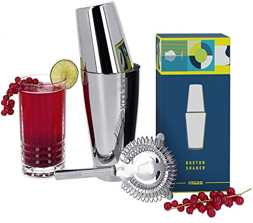 Shaker Boston Kit Cocktail Professionnel, Boston Shaker Inox Lesté avec Passoire Hawthorne, Shakers à Cocktails Tin on Tin, Set Accessoire Barman Pro pour un-Amateur de Mojito, Coffret Cadeau Original