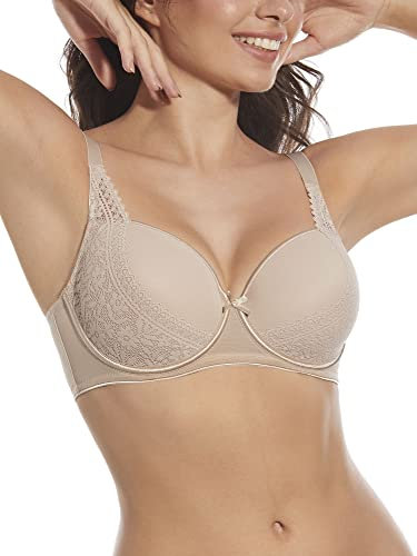 Selene Modelo Laia C. Sujetador con Relleno, Aros Y Tejido DE Tul Combinado con Encaje. Ref. 363, Tierra, 90 para Mujer
