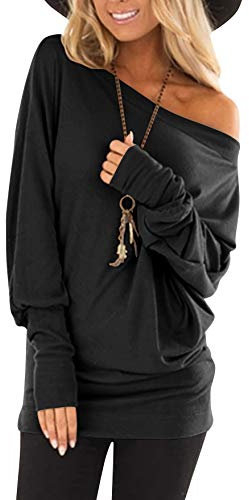 Hiistandd Women's Off Shoulder Tops Shirts Baggy Batwing Top Shirts Jumper Tunic Knit Oversized Pullover Sweater T Shirt Casual Tunic Tops Blouse Black
