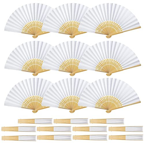 SXUUXB Weiß Handfächer 50 Stück Papier Fächer Hochzeit Bambus Faltbar Papierfächer Hand Fan Gastgeschenk Fächer für Hochzeit Sommer Party Geburtstag DIY Wand Dekoration