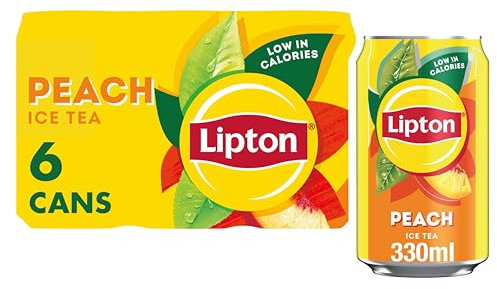 Lipton Peach Ice Tea Can 330 ml (Pack of 6), low calorie soft drink, 100% black tea extract