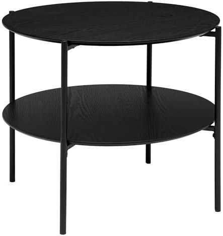 Atmosphera - Table Basse Ronde Kemi en placage Noyer et métal D63,2cm Noir