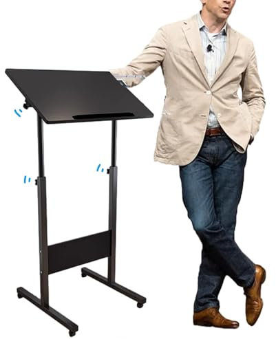 ENHEN Rednerpult Holzpodiumständer Tragbar mit Rädern, Rezeptionschloss -Lectern für Klassenzimmer/Konferenzraum/Hochzeit, Höhenverstellbare 90 cm - 130 cm (Color : Black)