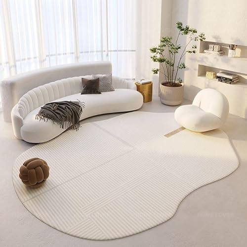 BBAUER Unregelmäßig Geformter Cremefarbener Teppich, Rutschfester, Waschbarer Flächenteppich für Wohnzimmer, Schlafzimmer, Außen- und Innen-Fußmatten