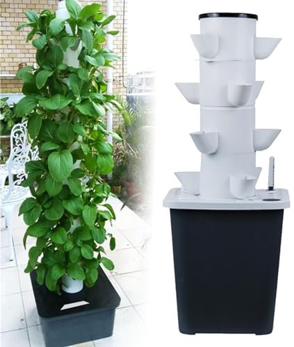 Hydrokultur-Turm, Garten-Hydrokultur-Anbausystem, Aquaponik-Pflanzsystem mit Hydratationspumpe, Adapter, Netztöpfen, Timer für Kräuter, Obst und Gemüse im Innenbereich (20Löcher)