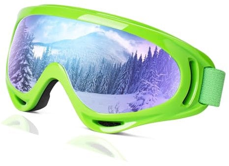 UV Protection OTG Snowboard Goggles - Anti-fog Unisex Winter Eyewear for Men Women Adult Youth, High Optical Clarity, Anti-Scratch, Quality TPU With Soft Thick Foam, Green