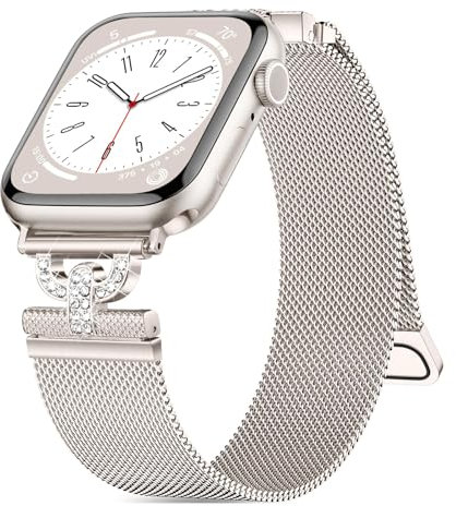 Tuocal Kompatibel mit Apple Watch Armband 42mm(Series 10) 38mm 40mm 41mm, Funkelnder Glitzer Diamant Metall Edelstahl Ersatzarmband für iWatch Series 10 9 8 7 6 5 4 3 2 1 SE Sports Edition, Polarstern