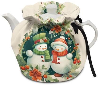 Poceacles Christmas Snowman Tea Cosy for Teapot, Dust Cover, Keep Warm, Breakfast Pot Protector, Washable Kettle Cover for Coffee Pot, Hotel, Tea Party, Restaurant