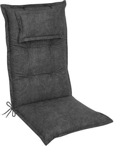DILUMA Hochlehner Auflage Luxor 120x50 cm mit Kopfpolster Anthrazit - Luxus Stuhlauflage mit 8 cm Polsterung