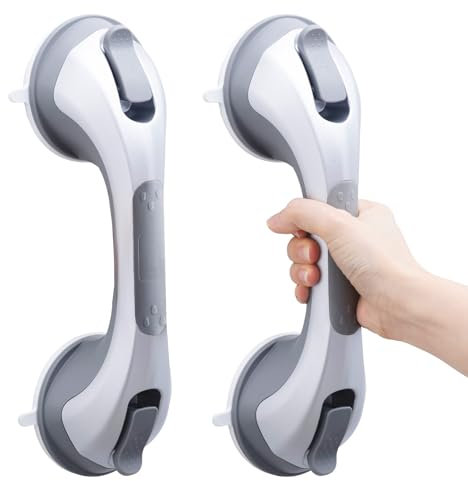 TAILI Suction Grab Rails for Bathroom 2 Pack, 31 CM Hand Rails for Elderly, MAX Hold 110 KG Shower Grab Bar for Elderly, Senior, Disabled, Bathtub Shower Handles, No Drilling, Disability Aids, Silver