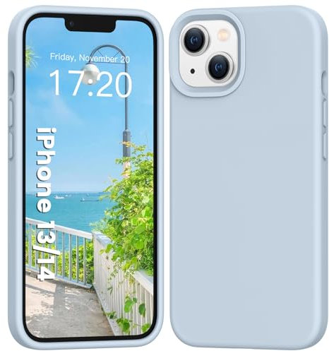 PuyaTeya Liquid Silikon handyhülle für iPhone 14 hülle, iPhone 13 hülle, Hochwertiges Silikon, weiches Mikrofaserfutter, Ganzkörperschutz - 4 Schichten Stoßfeste kratzfestes Hülle (Azurblau)