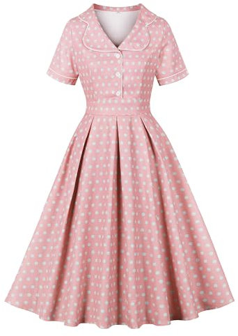 Wellwits Robe de Femmes Blazer Col en Pétales Pois Travail Formelle Rose M