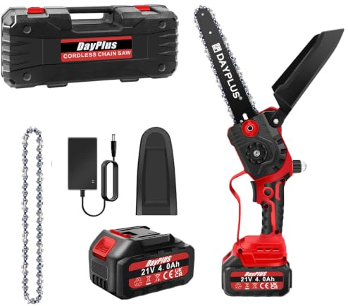 840W Mini Kettensäge Elektro mit 2 x 21V 4.0Ah Akku und Ladegerät, Bürstenlose Metallsäge Mini Elektrische Kettensäge Metallsäge Elektrisch für Gartenscheren Holzschneiden, 2 Ketten