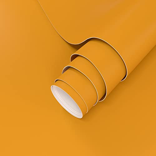 XRUIBZI Plain Orange Wallpaper 40cmx1000cm Sticky Back Plastic Worktop Vinyl Covering Solid Yellow Kitchen Contact Paper Self Adhesive Waterproof Wall Paper for Kitchen Countertop Wall