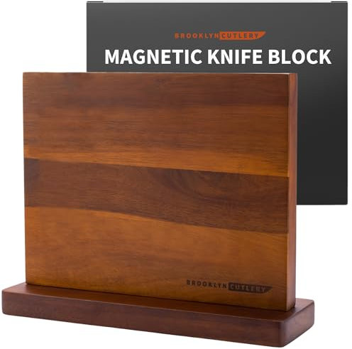 BROOKLYN CUTLERY Magnetic Knife Block, Acacia Wood Magnetic Knife Holder for Kitchen Counter Universal Knife Block Without Knives (12 x 10)