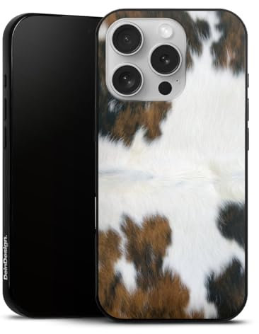 Slim Case extra dünn kompatibel mit Apple iPhone 16 Pro Silikon Handyhülle schwarz Hülle Kuhfell Fell Kuh