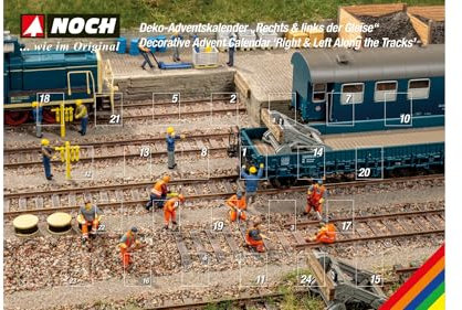 NOCH Deko-Adventskalender „Rechts & Links der Gleise“ für Modellbahn, ideal für Spur H0, kreatives Weihnachtsbasteln