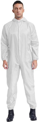 Miutii Tuta da lavoro unisex da uomo, tuta protettiva antistatica con cappuccio, tuta integrale integrale da lavoro, abbigliamento da lavoro industriale, bianco, XXXXL