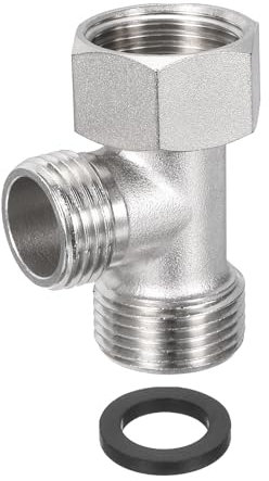 PATIKIL 7/8 and g 1/2 Polished Bidet t Valve Adapter, 1 Set Brass Coated Nickel 3 Way Adapter or Shower Diverter Valve for Bidet Valve Shower Hose Connector