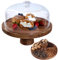 Soporte para tartas con pie, soporte para tartas con tapa, soporte para tartas redondo multifuncional de 30 cm, 2 en 1, mesa de postre de madera de acacia, caja de acrílico grande para tartas