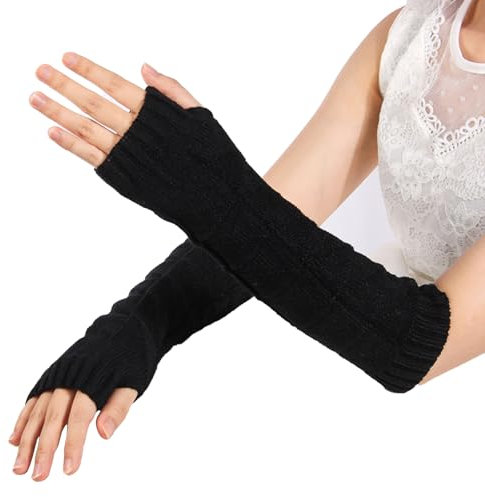 AYNKH 1 Paio Manicotti Braccio Donna, Guanti Senza Dita, Scaldabraccia, Scaldamani Lungo Senza Dita, Scaldabraccia a Maglia per l'Autunno e l'Inverno, Singolo alla Moda, Regalo Donna