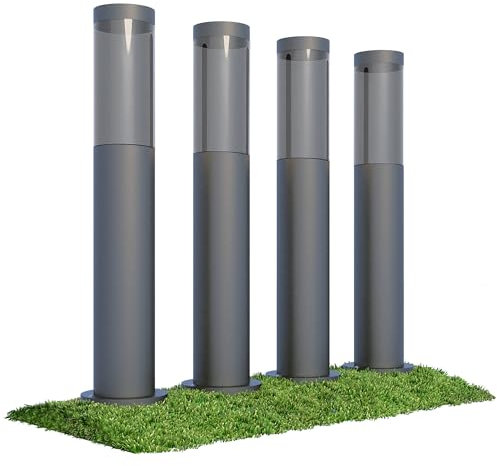 linovum BOSEA-A 4 Stück Außenleuchten Garten stehend E27 Fassung, Höhe 50 cm - Pfostenlichter aus Edelstahl mit Smoky Kunststoff Glas Sockelleuchten