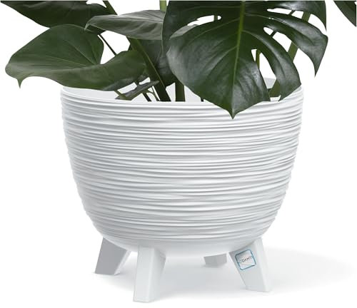 EDANTI Blumentopf Blumenkübel mit Füßen Pflanzkübel Rund Übertopf Pflanztopf Schale Pflanzschale (Weiß, 23,6 cm)
