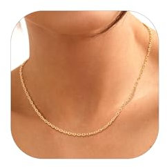Suplight Goldkette Damen ohne Anhänger Edelstahlkette dünne Gliederkette Charm Choker Kette Frauen Collier Rolokette, 2mm breit, 37cm lang, Geschenk für Weihnachten
