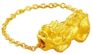 Echt 999 24k Gelb Gold Ring Frau Glück Pixiu O Kette Weicher Ring US5.5-10-US5