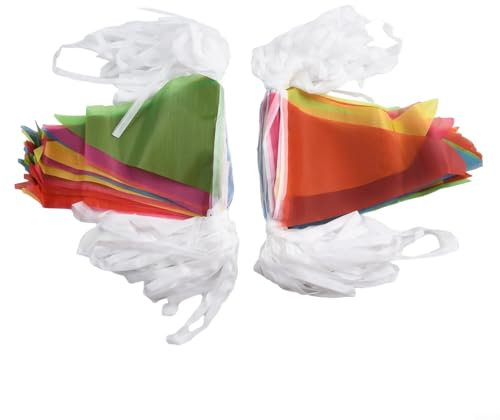 Niceminiwall Mehrfarbige Dreiecksflaggen, Wimpelkette, 50 m, Wimpel, Festival, Outdoor, Innendekoration, doppelseitig, Kunststoff, Partyzubehör, 100 Flaggen, rot, gelb, grün, blau, lila