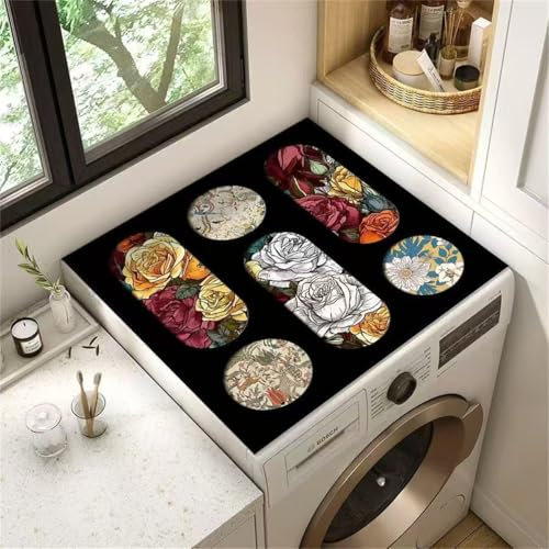 RUILBJM Funda para Lavadora Estampado Geométrico Retro Flores Funda Protectora Secadora Impermeable para Cocina Frigorífico Horno Lavandería Cocina Decoración del Hogar (Color 2,50 x50 cm)