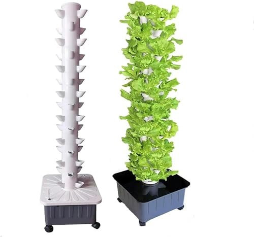 RRrawgff Hydroponik-Turm mit 15 Etagen und 45 Löchern, Aquaponik-Anbausystem, Gartenturm, Aeroponik-Anbauset für Obst und Gemüse mit Befeuchtungspumpe, Adapter, Netztöpfen-//