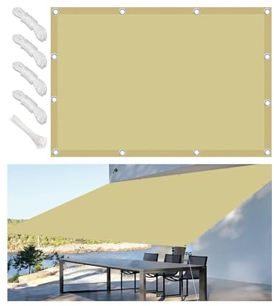Toldo Vela de Sombra Cuadrado Impermeable 2x2M Toldos Exterior Terraza Protección Rayos UV Resistente al Desgarro para Terraza Balcon Exteriores Jardín con Ojales y Cuerdas Fijación Arena