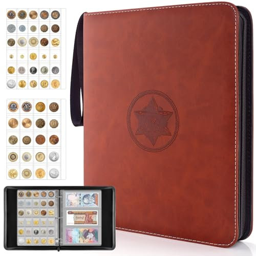 JoyHood Álbum de colección de monedas – Libro para coleccionar monedas con 400 bolsillos para monedas + 15 bolsillos para billetes, suministros de carpeta de almacenamiento de monedas para