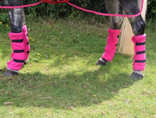 Ruggles Fleece Leg Wraps for Horses and Ponies | Ideal for Travel Stable or after Bathing/Wash Down | Set of 4 (Pink, Cob)