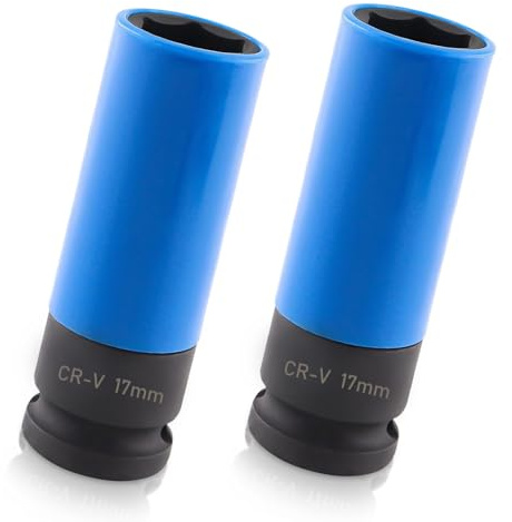 RTSHUK Schlagschrauber Nüsse, 2 Stück Schlagschraubernüsse 17mm Steckschlüssel 1/2 Zoll Felgenschlüssel Nuss Set Steckschlüsselsätze Felgenschutz für Nuss Radwechsel Blau