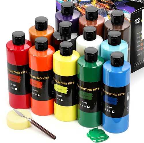 TMOL Acrylfarben Set, 12 x 500 ml – wasserdichte, lichtbeständige & schnell trocknende Acrylfarbe für Künstler, Anfänger & Hobby-Maler. Ideal für Holz, Glas, Keramik, Leinwand und Stoffe
