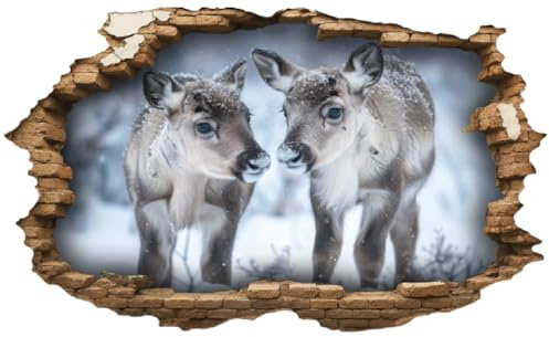 Samunshi® Wandtattoo Wandriss mit Rentier Babys Fenster in andere Welt Portal Wanddekoration Wandsticker für Kinderzimmer Wohnzimmer Wanddeko Küche 30x18cm
