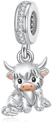 URONE Hochlandkuh Charm 925 Sterlingsilber Highland Cow Charms Beads Passt Armbänder Halskette Schottische Hochlandkuh Schmuck für Frauen