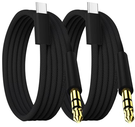 (Black 2 Pack 6.6ft) Aux to USB C Cable, Aux Cord for iPhone 16/15, USB C to 3.5mm Male Audio Jack Cable Compatible for Car/iPhone 16 Plus /16 Pro Max/Samsung Galaxy S23 S22 Note 20/ Pixel 5 XL