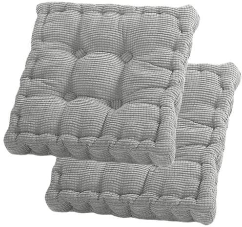 Sitzkissen, 2Er Set Bodenkissen, 40 X 40 Cm Sitzkissen Stuhl, Baumwolle Polsterung, Dicke Bodenkissen, Yogakissen, Haustierbett, Sitzpolster Für Den Innen Und Außenbereich Stuhlkissen-Set, Hellgrau