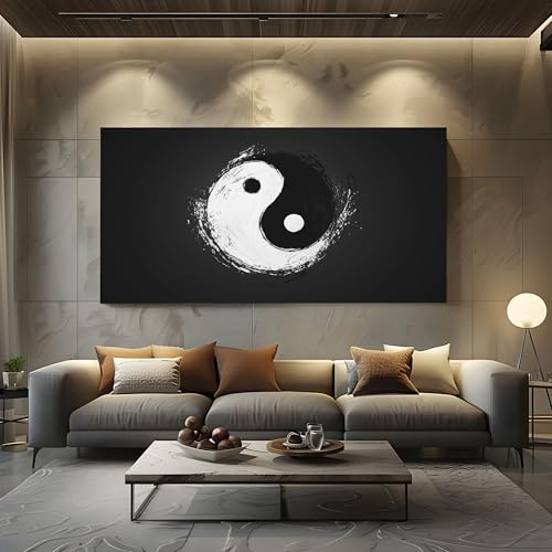 Leinwandbilder Wohnzimmer Modern, XXL Wandbild Chinesischer Yin Yang Bilder | für SchlafzimmerOrientalisch Tai Chi Großer Kunstdruck Leinwand Tintenmalerei Symbol Wanddekoration für die Wand 50x100 cm