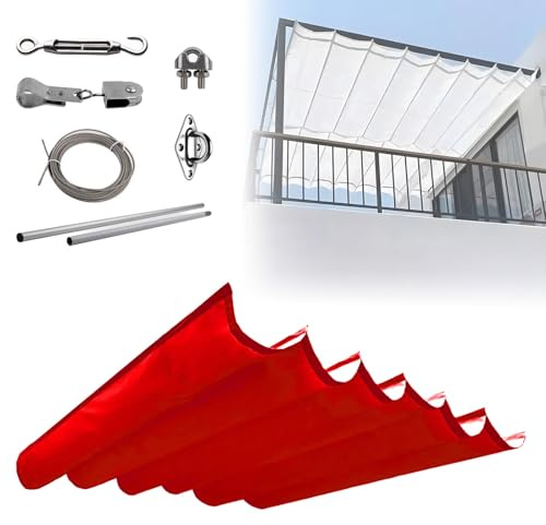 Ausziehbare Pergola-Abdeckung mit Montagezubehör, einfach zu montierende Überdachung für Terrasse, Veranda, Pavillon, Carport, Rot, 9 x 2 m