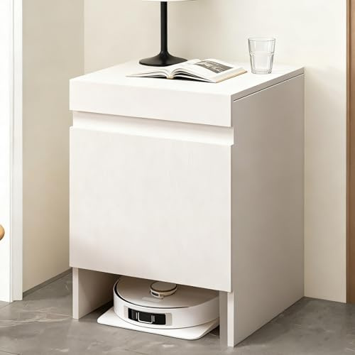 Staubroboter Schrank Mit Türen Staubsauger Roboter Schrank Beistelltisch for Büro Zuhause Freistehendes Holzregal for Wohnzimmer Küche Büro(White)
